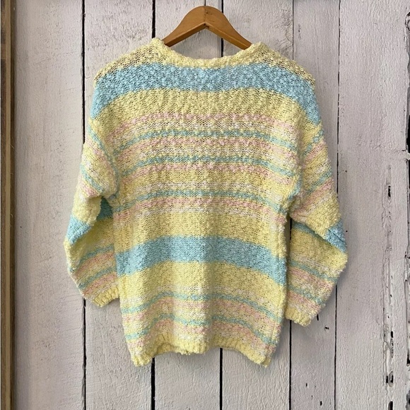 Vintage 80s Pastel Yellow Fairy Kei Boucle Blouson Sweater by Here’s A Hug M/L - Picture 12 of 13